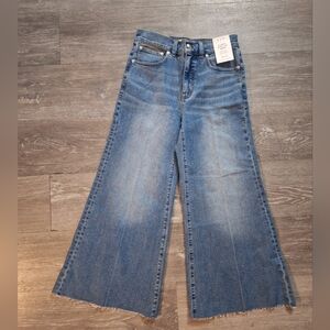 Madewell Medium Blue High-Rise Wide Leg Jeans with Frayed Hem